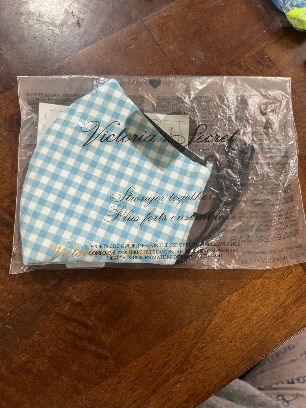 Victoria's Secret Light Blue and White Gingham Face Mask NEW